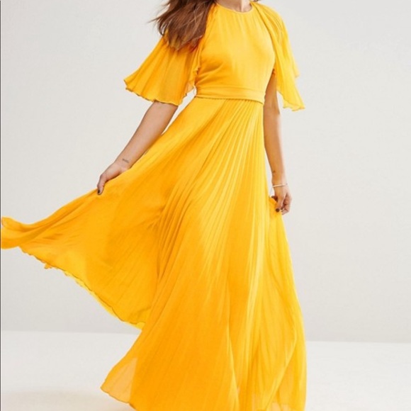 asos orange pleated maxi dress